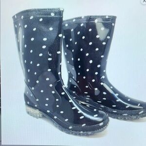 Polka Dot Rain Boots - Black and White